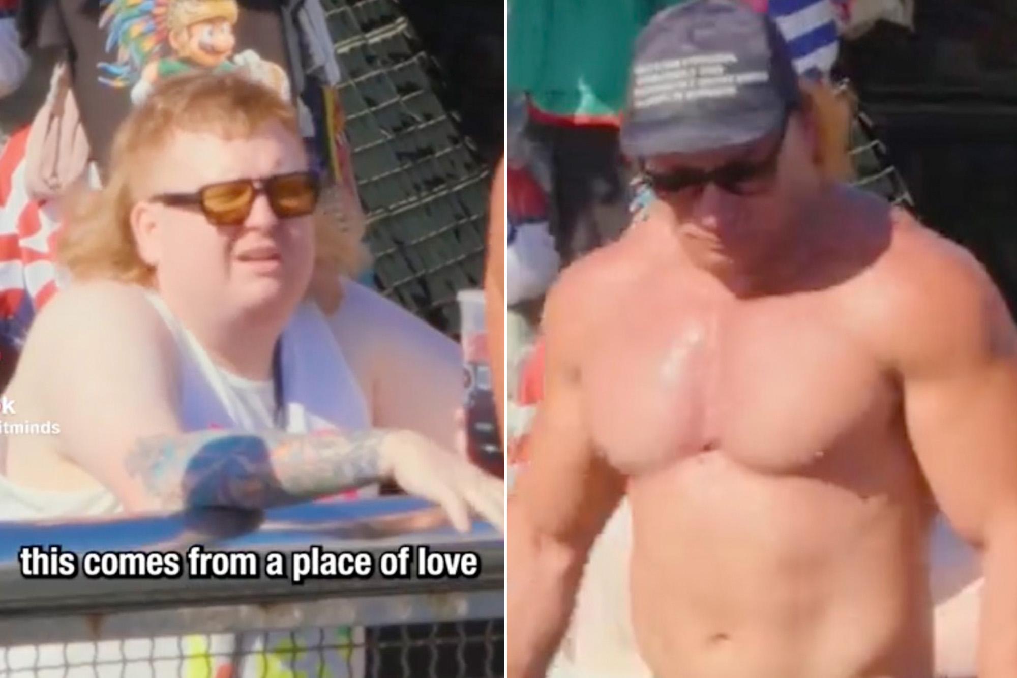 Hilarious moment man with a mullet corrects Muscle Beach bodybuilder’s form – before jacked-up monster turns on him 145962133