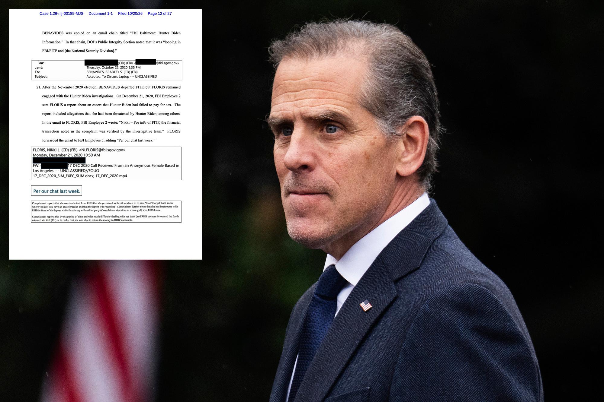 Hunter Biden threatened sex worker after 2020 election while embroiled in laptop scandal: new FBI emails 146242284