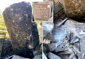 Historic 80-ton boulder comes crashing down after more than a century at New Hampshire attraction
