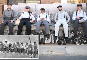 New Yorkers recreate the iconic NYC photo ‘Lunch atop a Skyscraper’ for Village Halloween Parade costume