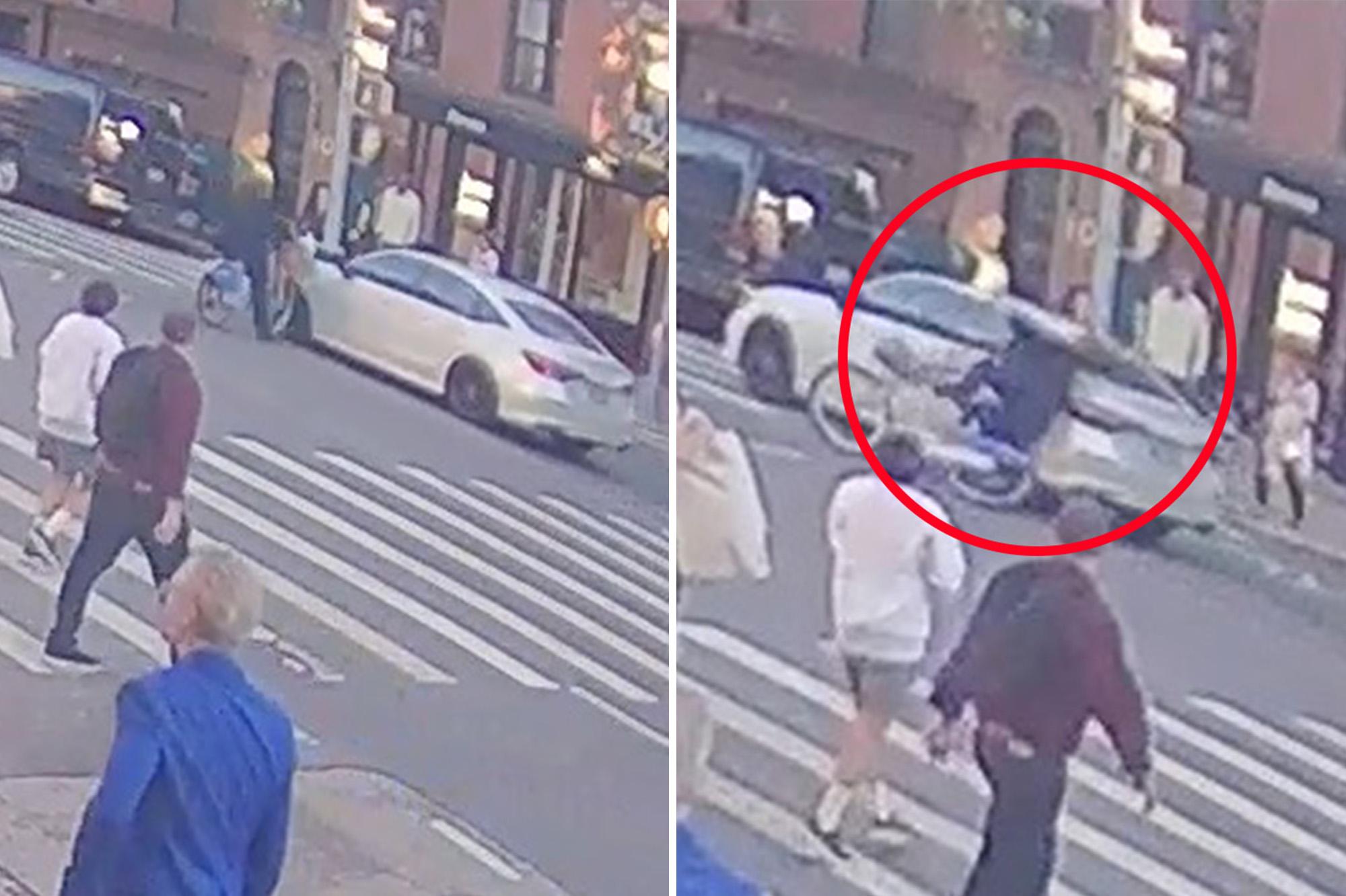 Unmarked NYPD car slams into cyclist after running red light in Brooklyn: video Bike still comp