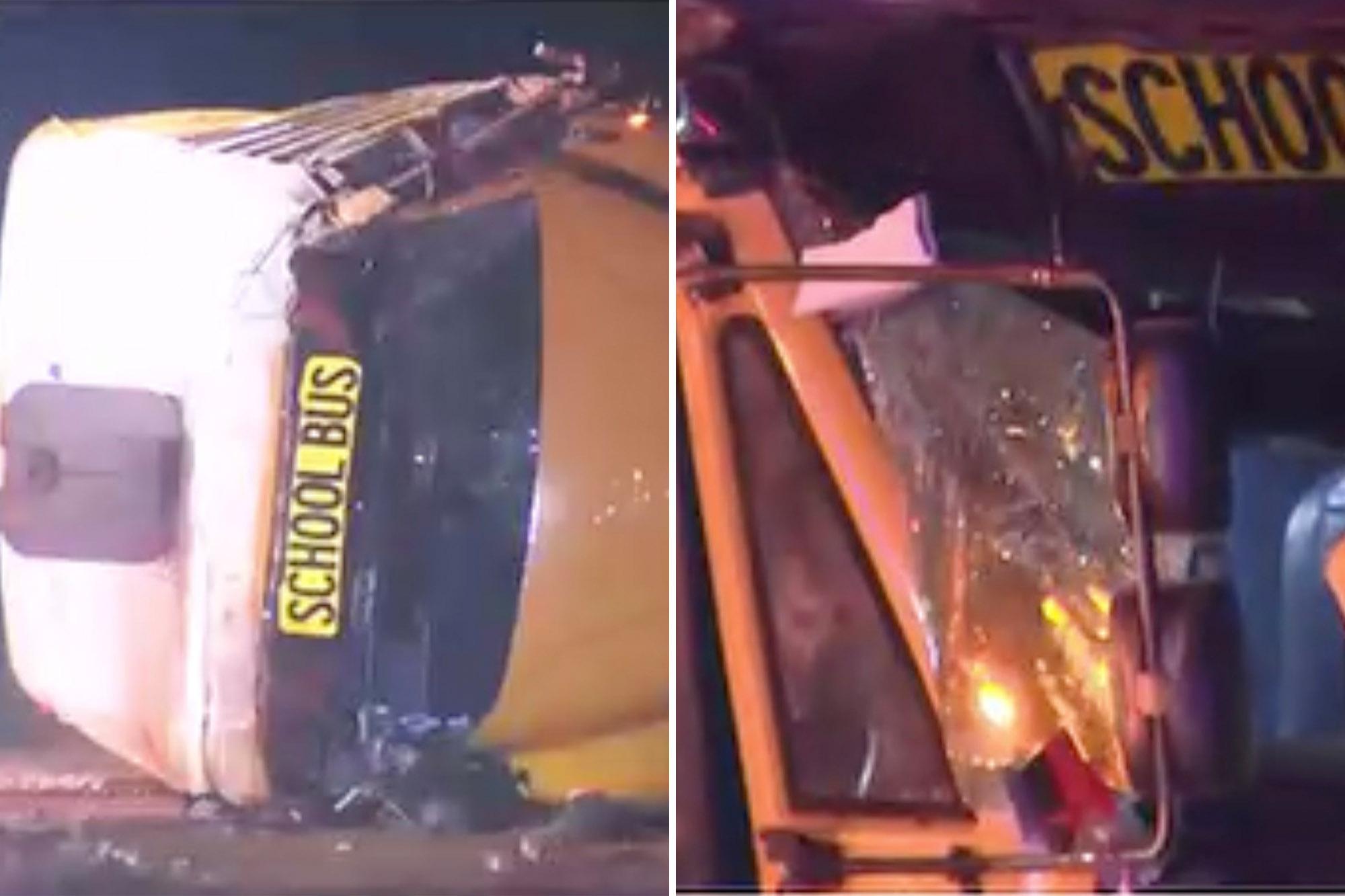 25 hurt when elderly driver of Ga. high school football bus loses control and flipps over COMP 16