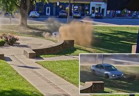 Wild video shows allegedly boozed-up driver, 67, doing donuts on courthouse lawn