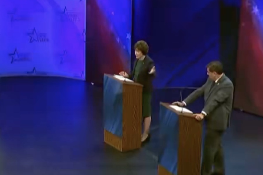 Dem Senate Nominee Loses It, Snaps At Susan Collins After Left-Wing Protester Disrupts Debate Troy Jackson Susan Collins Debate Meltdown