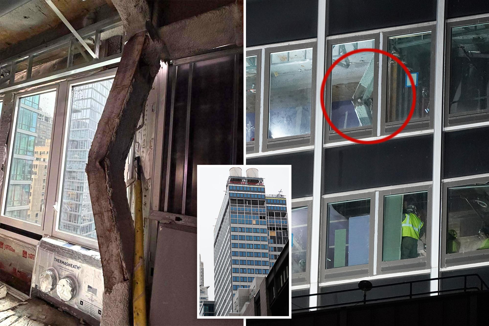 Buckled NYC building set to be repaired — 1/64th of an inch at a time: report comp 070826leaningbuilding8CS
