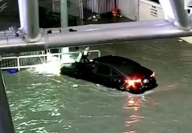 Dramatic moment driver trapped on top of her car after Tropical Storm Rachel hit Las Vegas