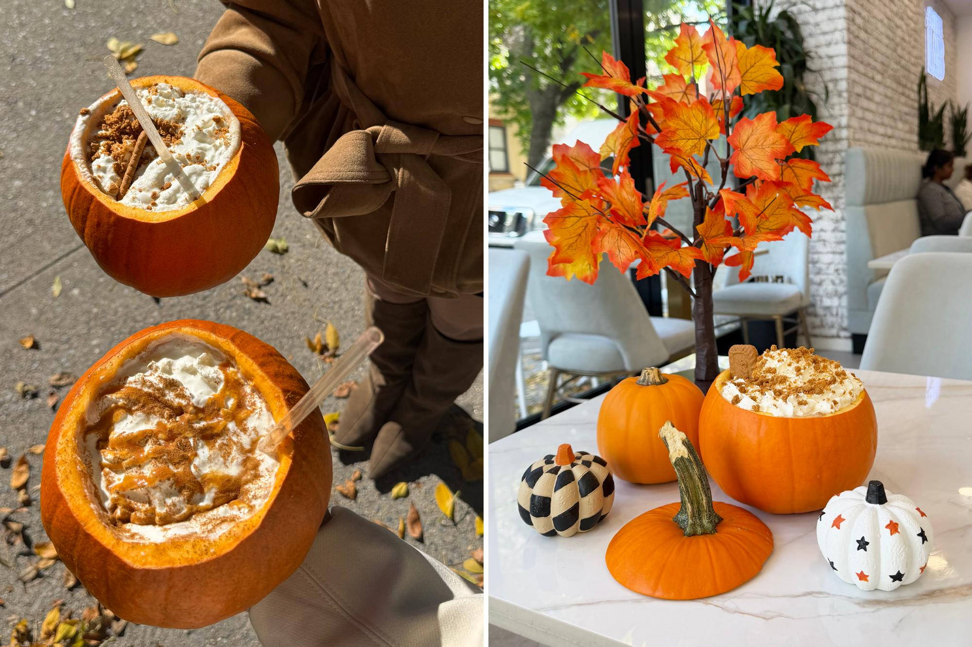 NYC coffee shop serves up pumpkin spice lattes — inside real pumpkins ee shop going viral 146213824