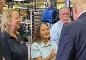 President Trump Hugs Hardworking Woman at Peterbilt Motors Company in Texas