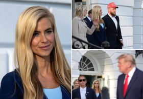 New White House press secretary Katie Zacharia spotted as Trump departs for Ohio rally – with Jake Paul and Jon Gruden 