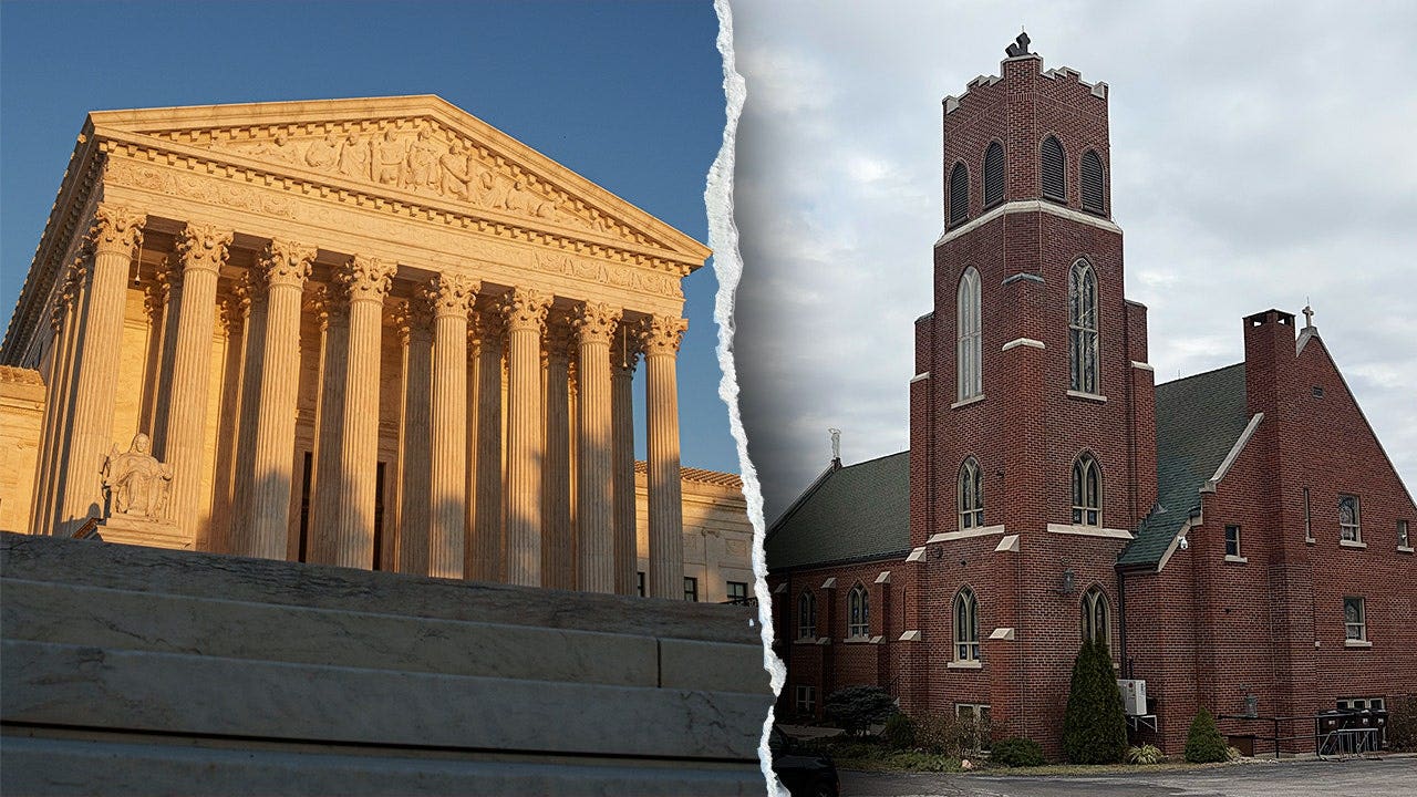EXCLUSIVE: Supreme Court prayer grotto case could impact 'every single zoning law' in America, attorney says pastel blue paper tear isolated