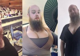 Bearded Oxford Lecturer Teaching Biochemistry While Wearing Giant Prosthetic Breasts, and the University Shrugs