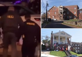 Cops raid West Virginia University frat houses in hazing probe, hauling out bags as hundreds of students look on