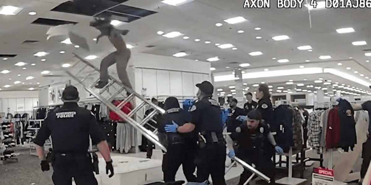Punk pays the price after cops catch him crawling above department store ceiling ter cops catch him crawling above department store ceiling