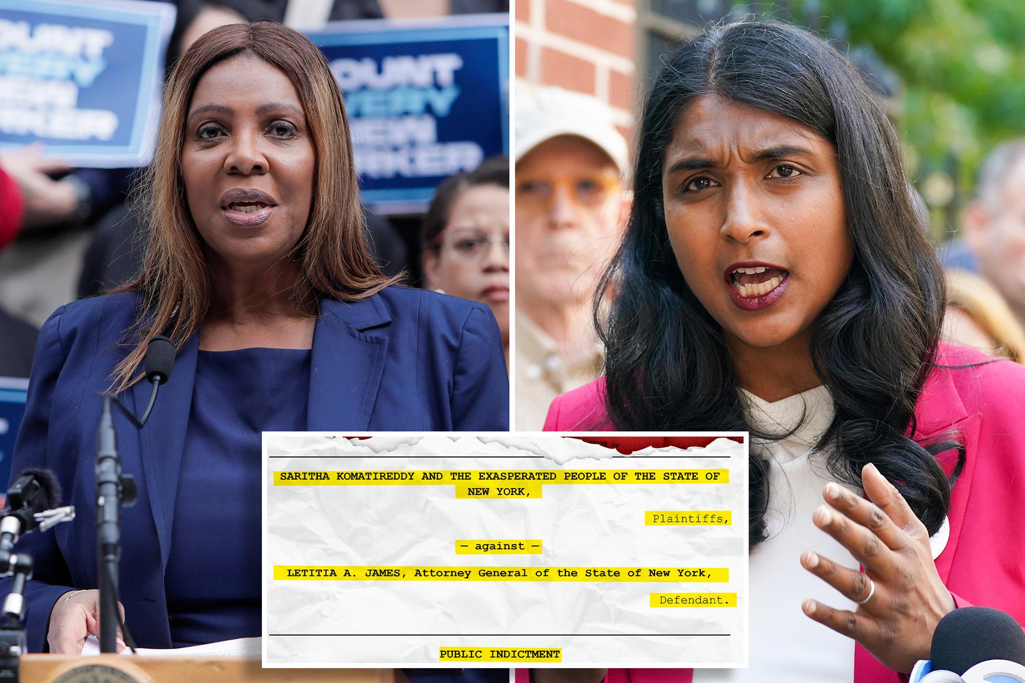 Tish James election rival Saritha Komatireddy drops 52-count ‘indictment’ against NY AG for dereliction of duty tish indictment comp 1