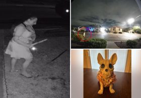 Ghoulish thief caught on camera stealing Halloween decorations from family’s lawn: report