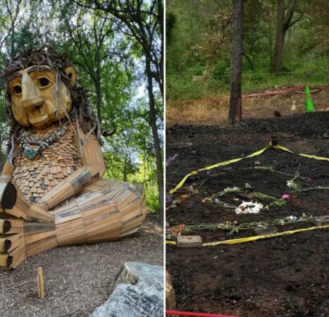 Iconic Texas giant troll burns down in mysterious fire as heartbroken artist speaks out