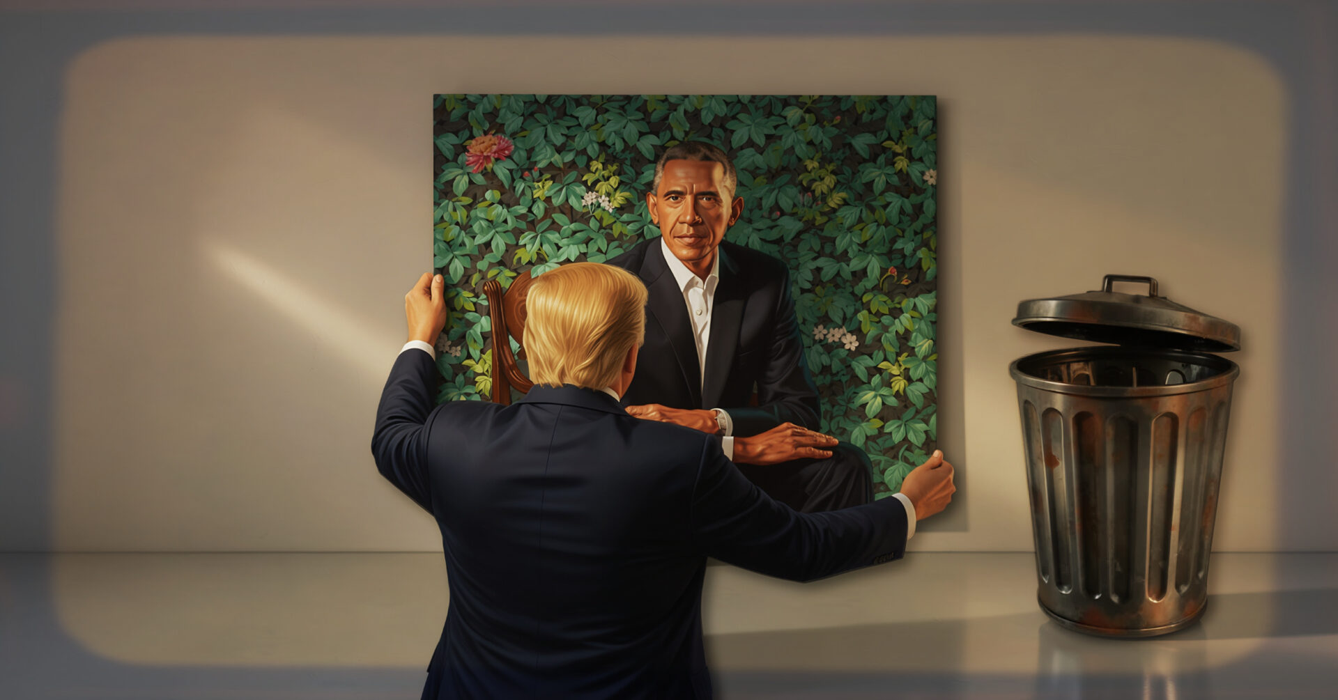 Remember the guy behind that hideous Obama painting? Trump just tossed his art in the dustbin… 20260826 1114 revolvernews 6a8ecaa1eba87