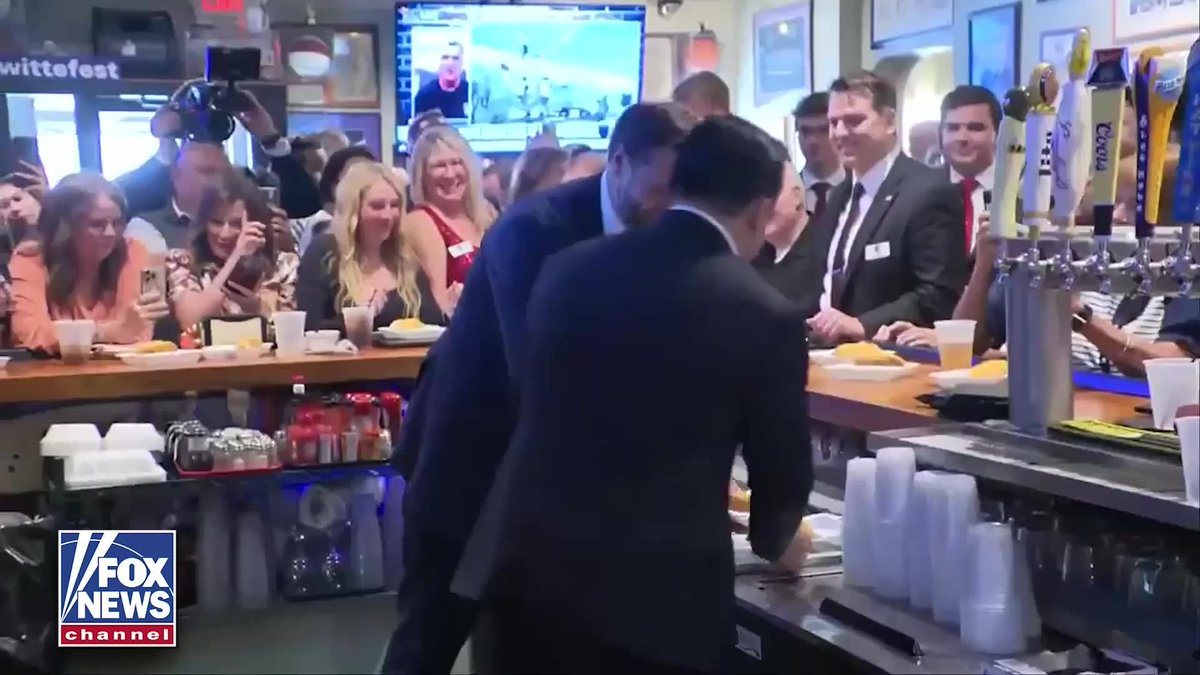 Vice President JD Vance serves customers at a Cincinnati bar after delivering a campaign speech in battleground Ohio…