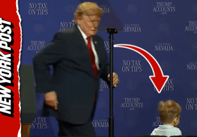 Trump saves toddler from running off stage, jokes ‘didn’t want him to be like Biden’