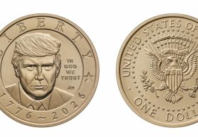 U.S. Treasurer strikes a Trump dollar coin, ends the penny and sells the last one for $16.7 million