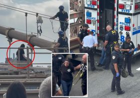 NYPD heroically rescues woman about to jump off Brooklyn Bridge, harrowing video shows