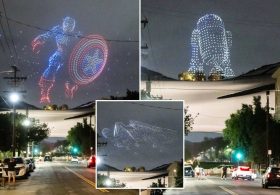 Captain America, R2-D2 fly above Lucas Museum of Narrative Art on opening night in dazzling drone light show: Photos