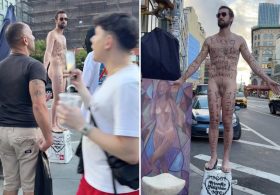 Shameless NYC artist goes fully naked for 3-day sidewalk stunt — left New Yorkers irate: ‘I wouldn’t be flaunting that’